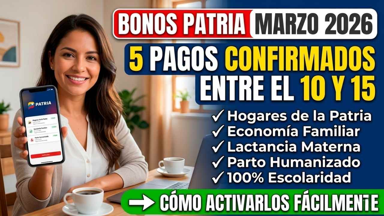 Bonos Patria Marzo 2026: Conoce Los 5 Pagos Confirmados Entre El 10 Y 15 Y Cómo Activarlos Fácilmente
